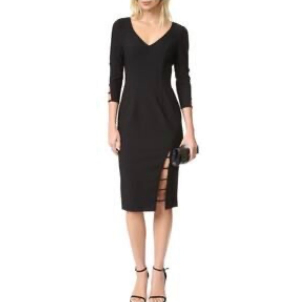 Black Halo Sheath Dress Womens 8 Black Excellent Strappy Cutout‎ V-Neck Midi